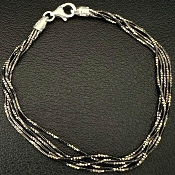 Sterling Silver Black 5 Strand Italy Bracelet 925 - Picture 1 of 6